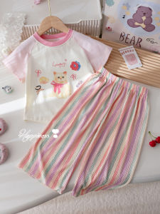 Cartoon Print Short Sleeve T-shirt Anti-mosquito Pants Set