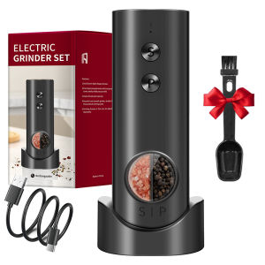Electric Automatic 2-in-1 Pepper Salt Grinder Dual Chamber with Separate Grinding Heads USB Adjustable Mill for Kitchen Cooking