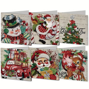 6 DIY diamond-painted paper Christmas/Cat/Thanksgiving patterned greeting cards and postcards Christmas gifts