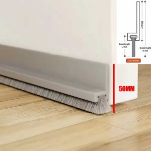 30/50mm Height TPE Door Seal Strip Adhesive Type Under Door Sweeper with Brush Hair Gap Filler Windproof Noise Reducer Tape