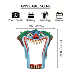 Halloween Scary Clown Door Cover Big Mouth Clown Print Door Curtain for Haunted House Front Door Horror Theme Party Decor