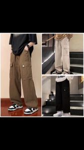 YoyoMall กางเกงคาร์โก้ผู้ชาย รูปแบบ 4 สี ดำ ขาว น้ำตาลเข้ม สีเบจ 037