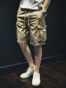 Mens Summer Fashionable Cotton Work Pants Breathable Wear-Resistant Five-Quarter Casual Mid-Length Shorts with Multiple Pockets