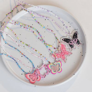 สร้อยคอy2k ลูกปัด สร้อยคอแฟชั่น จี้ผีเสื้อ สร้อยคอลูกปัดหลากสี เครื่องประดับสไตล์เกาหลี ของขวัญเครื่องประดับ จี้สตรี MIMOON