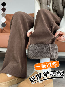 กางเกงขายาวทรงหลวมผ้ากำมะหยี่ขนแกะสำหรับนักเรียนมัธยมปลายและมัธยมต้น กางเกงขายาวทรงตรงสำหรับผู้หญิงในฤดูใบไม้ร่วงและฤดูหนาว