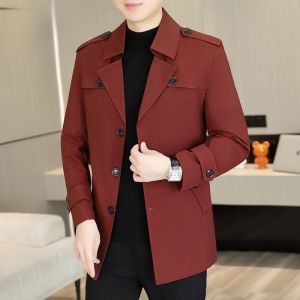 HENGYUANXIANG | Casual Black Mens Windbreaker Coat Long Tailor-made Lapel Administrative Style Spring Autumn Fashion Polyester Fiber Jacket