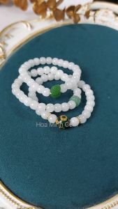 Vòng đá thạch anh bạch ngọc trắng sữa hạt vuông size 8 li phối hoa sen bánh xe Aventurine viên Dzi tròn | Hoa Minh Gem