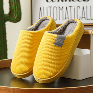 Warm Fleece Lined Indoor Slippers Couple Home Use Anti Slip Thick Bottom Comfortable Covered Toe Plush Slippers Winter Cotton