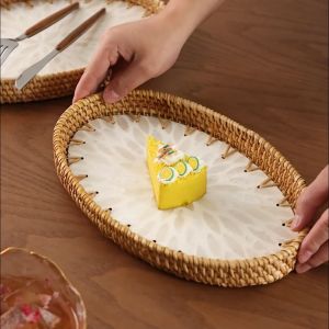 ถาดเปลือกหอยสานหวาย ถาดผลไม้รูปไข่ ถาดเก็บหอยทะเลน้ำลึก ถาดขนมขบเคี้ยว ตะกร้าขนมปัง ถาดชาโฮมสเตย์สร้างสรรค์