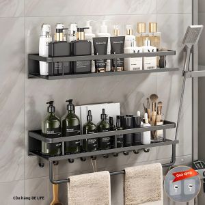 Giá Để Đồ Nhà Tắm Bằng Nhôm Màu Xám Gắn Tường Không Cần Khoan Để Đồ Vệ Sinh Dầu Gội & Phụ Kiện