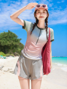 XTEP | Gradient Color Split Design Beach Holiday Tummy Hiding Slimming Square Cut Training Swimsuit