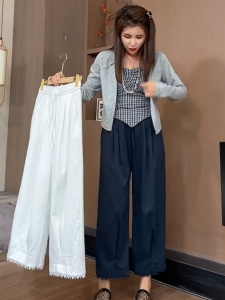 Quần Ống Rộng 9 Điểm Ống Đứng Thời Trang Mùa Hè Mới Rộng Rãi Thon Gọn Ren Lông Mi Quần Dài Thường Ngày Cho Nữ