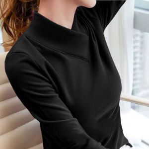 เสื้อยืดคอกลมแขนยาวทรงสลิมฟิตสำหรับผู้หญิง ผ้าเดวอนด้านหลัง เสื้อชั้นในแฟชั่นฤดูใบไม้ร่วงและฤดูหนาว เสื้อชั้นในแบบลำลอง