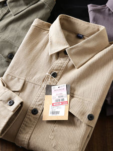 All Cotton Twill! American Retro Casual Men Amekaji Outdoor Work Clothes Long Sleeves Shirt Coat Shirt
