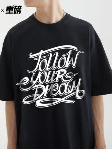 Follow U Dream Streetwear Hip Hop Mens Cotton Bboy Large Size Short Sleeve T-Shirt Casual Loose Fit Printed T-Shirt