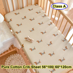 Class A Pure Cotton Crib Fitted Sheet with Elastic Band Cartoon Printed Baby Bed Mattress Protector Cover