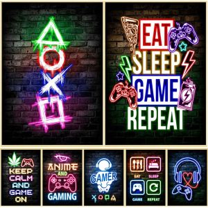 Gaming Neon Eat Sleep Game Repeat Wall Arts Posters Canvas Painting for Room Office School Decoration Stuff Home Decor