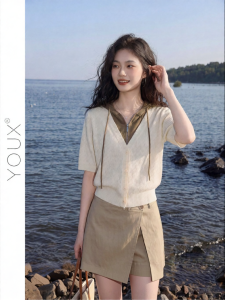 YOUXIANG | Áo Kẻ Màu Giả Hai Mảnh