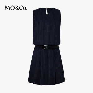 MO&Co. | Pinafore Dress with Vertical Stripes and Belt