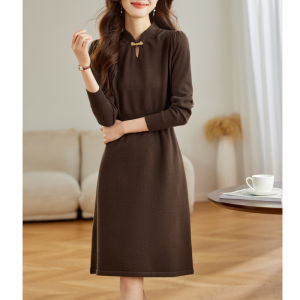 Red Knitted Dress Womens Autumn Winter New Style Stand Collar Chinese Style Base Layer Dress Elegant Atmosphere Soft Knit Dress