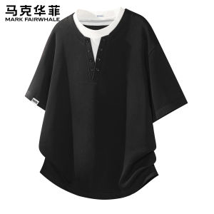 Mark Fairwhale | Layered Henley Neck T-Shirt Mens Loose Fit