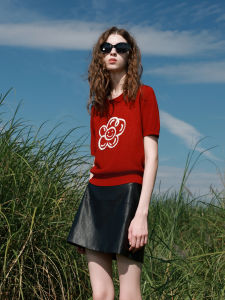 3COLOUR·S | Spring New Smiling Flower Design Round Neck Short Sleeve Knitwear