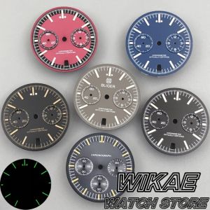 31.5mm VK64 FXD Chronograph Watch Dial and Hand Set Grey/Blue Moon Watch Face Green Luminous Fit VK63 VK64 Quartz Movement Parts