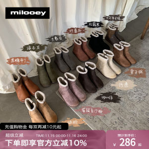 Lost Deer Life Saving Little Warmstove Retro Genuine Leather Mid-Calf Snow Boots Women Autumn Winter Fleece Lined Thickened Cotton Shoes