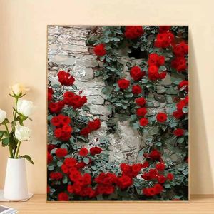 KAYOU | Acrylic Paint By Numbers Red Rose on Brick Wall Painting By Numbers on Canvas Coloring By Number for Adults Paint Digital Art