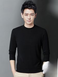 ROMON | Romon Mens Knitted Wool Sweater Round Neck Long Sleeve Slim Fit Black Fashionable Winter Casual Polyester Blend Knitwear