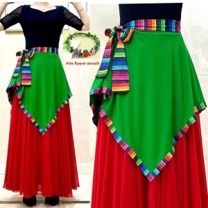 Tibetan Dance Performance Costume Milk Silk Apron Waist Belt Womens Style One-Piece Traditional Ethnic Square Dancewear