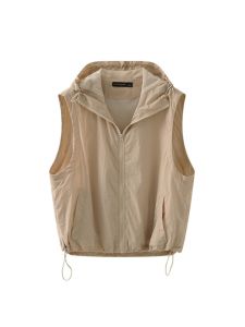 Shalldoer | Hooded Drawstring Sleeveless Jacket Summer Sun Protection Loose Casual