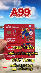 Sim 4G Local Dùng Cho Khách Du Lịch - Gói A99 - 4GB/ngày + miễn phí gọi nội mạng Mobi - Miễn phí 1 tháng đầu - Sóng Mobifone dùng toàn quốc  - FREESHIP - CHƯA KÍCH HOẠT