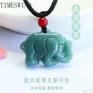 Timewind đích thực tự nhiên a-loại ngọc bích màu xanh nước con voi nhỏ mặt dây chuyền phụ nữ dễ thương tốt lành Vòng cổ cho món quà với giấy chứng nhận