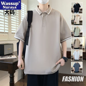 Wassup Nuraya Mens Short Sleeve Polo Shirt Loose Fit Summer Youth Fashion Polyester Fiber Block Pattern Casual Top