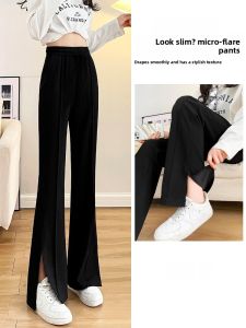 YAMIANNV | High Waist Straight Leg Pants With Slits And Pockets Plus Size Long Length Thin Design For Pear Apple Sandal Rectangle Body Types