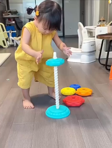 Baby Rainbow Stacking and Spinning Tower Toy Early Learning Training Hand Fine Motor Color Montessori Toddler
