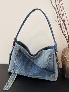 Large Capacity Denim Tote Bag Womens Casual Handheld Shoulder Bag Korean Style Autumn Winter Simple Fashion Single Shoulder Bag