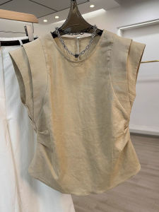 French Style Unique Fashionable Summer Sleeveless Shirt Womens plus Size Elegant round Neck Vest Top with Flyaway Sleeves