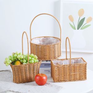 Rattan-like Portable Flower Basket Living Room Decorative Storage Basket Wedding Hand Gift Basket Outdoor Picnic Fruit Basket