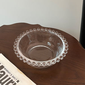 Ins Style Glass Yogurt Bowl with Pearl Edge for Breakfast Fruit Salad Dessert Ice Cream round Shape Food Grade Glass Bowl