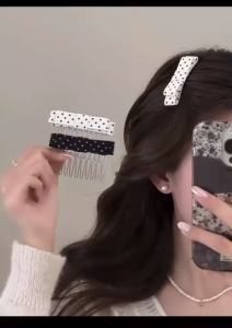 SET KẸP TÓC NƠ CHẤM BI LƯỢC CÀI 2 CÁI ĐEN/TRẮNG | KẸP TÓC NỮ XINH GIỮ CHẮC KHÔNG TUỘT STYLE HÀN