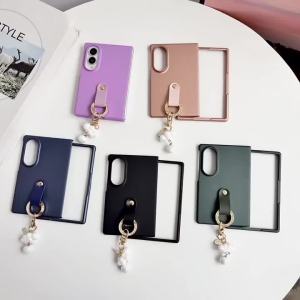 szhaiyu | For Samsung Galaxy Z Fold 8 Skin-Feel Shockproof Phone Case With Wristband Bracelet Pendant Charm Invisible Stand Back Cover