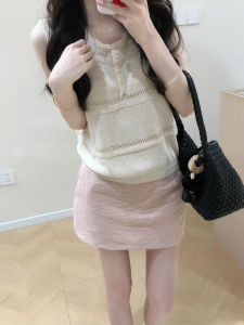 HUAYILING | Korean Style Breathable Hollow Out Sleeveless Dress 2 Pieces