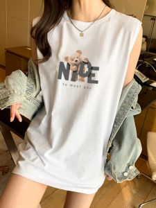 [Who Wears It Looks Good] Mid Length Long Length Sports Vest Female Loose Easiest for Match Bf Style Sleeveless T-Shirt Bottoming Tops Tide
