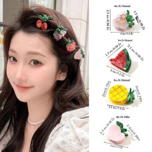 การ์ตูนผลไม้ Acetate Hairpin น่ารัก Little Grab สตรอเบอร์รี่มะนาวเชอร์รี่องุ่น Bangs หัก Hairpin คลิปด้านบนอุปกรณ์เสริมผม
