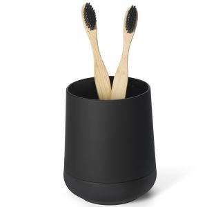 Modern Bathroom Organizer: Silicon Boot Toothpaste Holder & Matte Black Toothbrush Holder