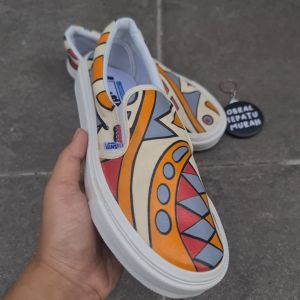 OBRAL SEPATU SLIP ON PRIA WANITA VANESSS VAULT OG ANAHEMS PRINTED PUTIH 36-43 SNEAKERS SELOP MOTIF TANPA TALI