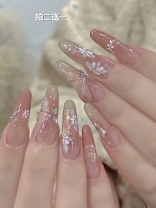 Luxurious Butterfly Wearable Nail Tips Medium Length New 2025 Oval High-End Feeling Fake Nails Diamond Decorated Nail Patches