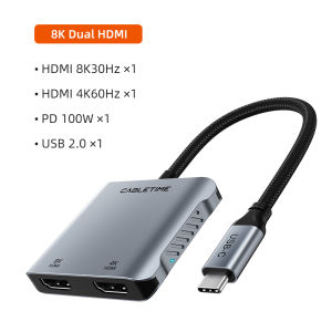 Cabletimes | CABLETIME 8K 4 IN 1 Windows MST USB C HUB to Dual HDMI Displayport 8K 30Hz 4K 120Hz PD 100W Dual Display for Laptop Dell